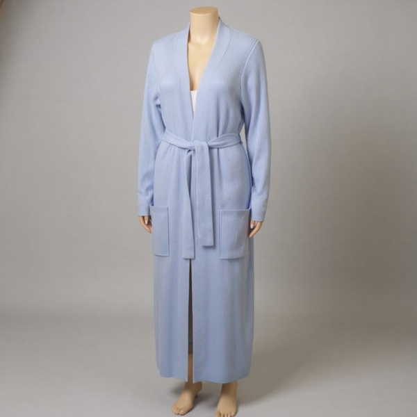 Blue Ribbed Cashmere Robe