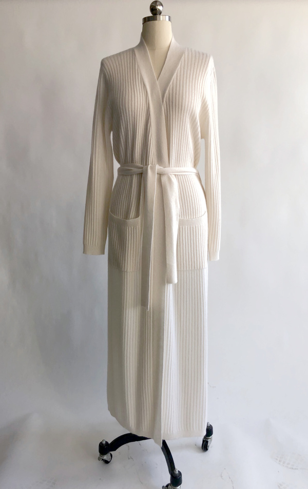 Ivory Ribbed Cashmere Robe
